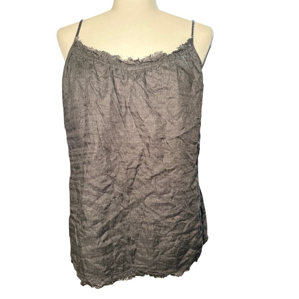 Eileen Fisher Charcoal Gray Crinkle Tank Top Cami, Tencel Cotton, Medium